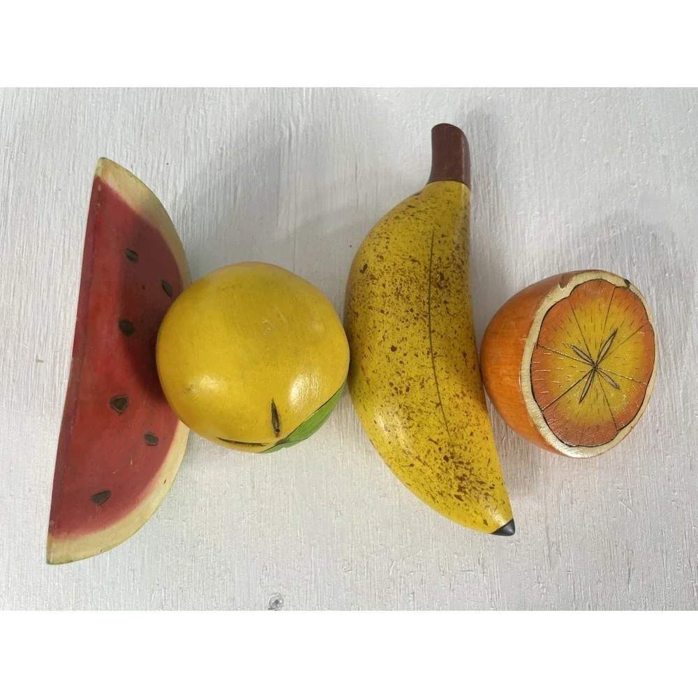 Wooden Fruit Banana Watermelon Orange Lemon‎ Art Deco MCM Painted Decorative